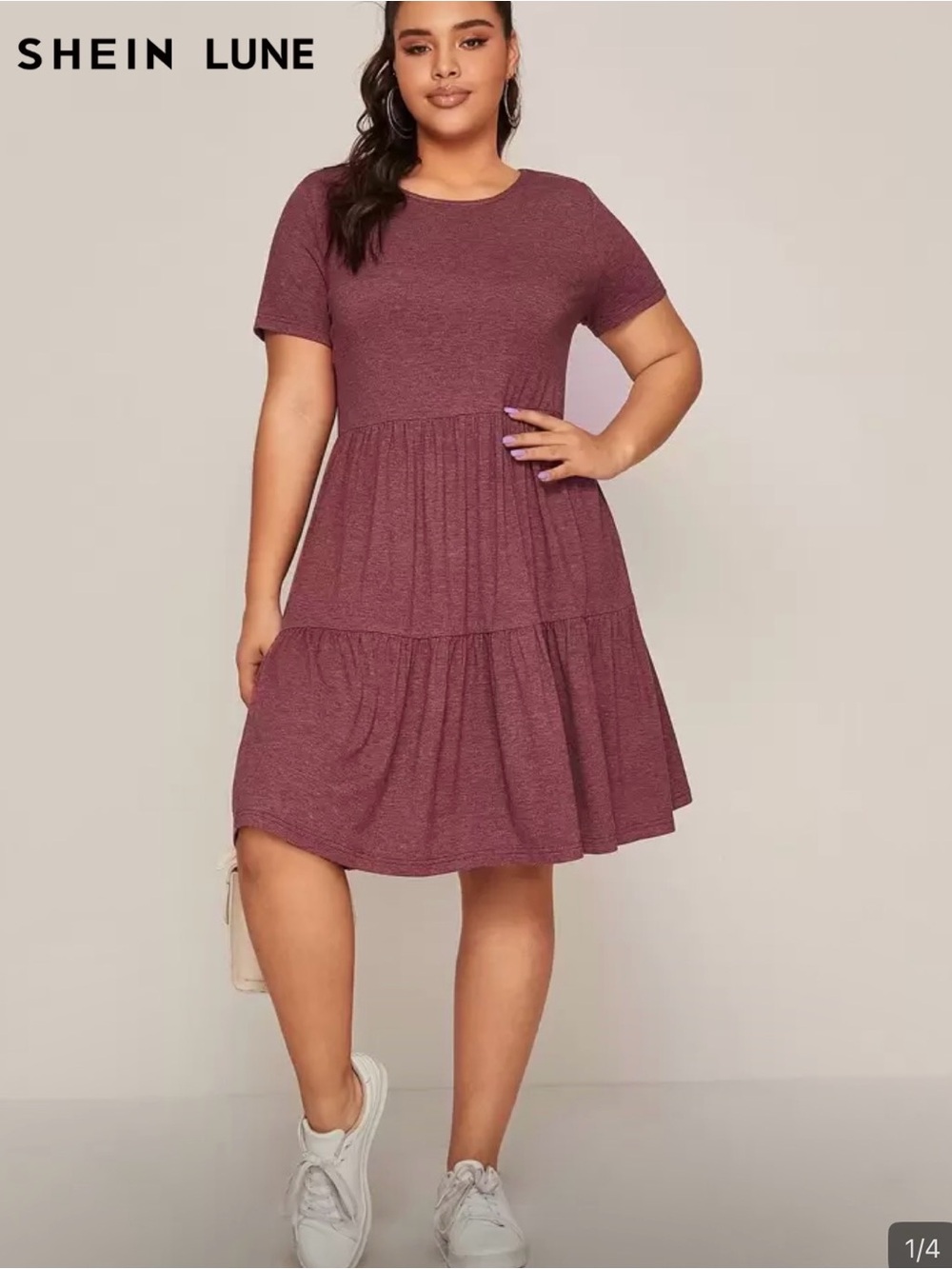 SHEIN Mauve Short Sleeve Tiered Mini Dress